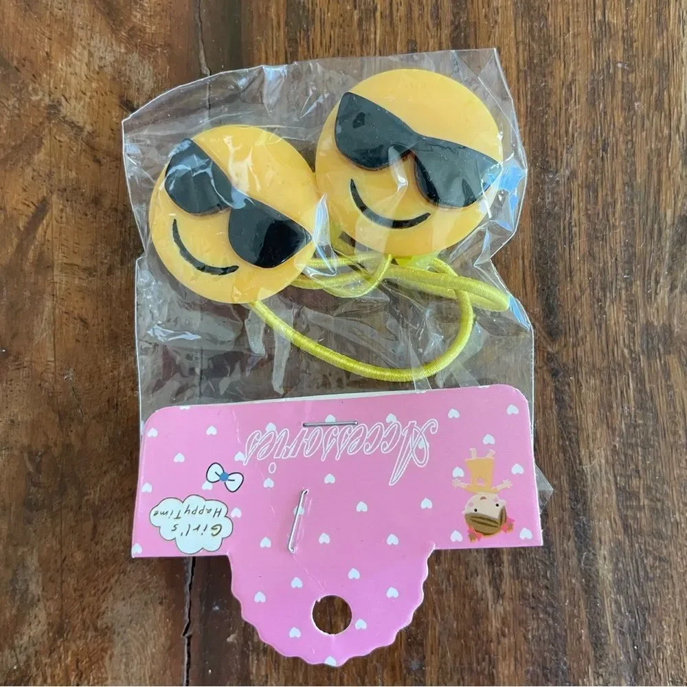 Girls Sunglasses Emoji Hair Ties with Yellow Bands New